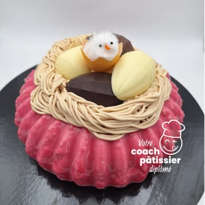 Nid de Pâques coco, framboise, litchi